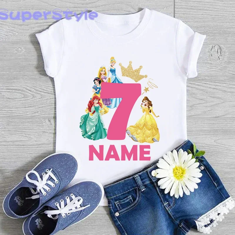 Children Birthday Party Princess Costume Shirt Girls 1 2 3 4 5 6 7 8 9 Years Disney Princess Birthday Custom Name Kids T Shirts 5