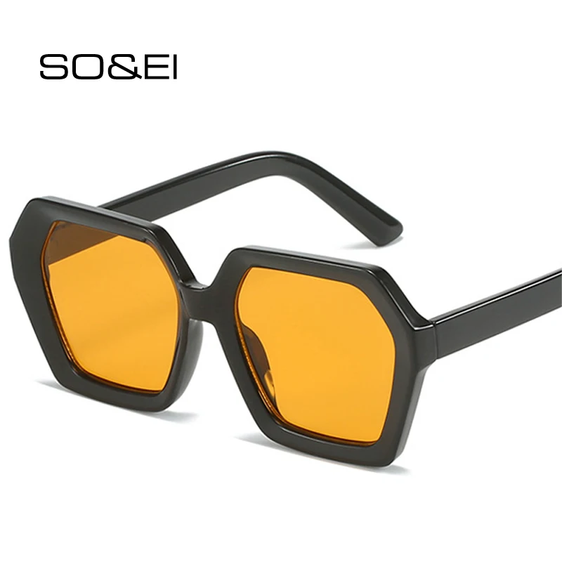 

SO&EI Retro Polygon Square Sunglasses Women Clear Ocean Gradient Lens Shades UV400 Trending Men Orange Sun Glasses