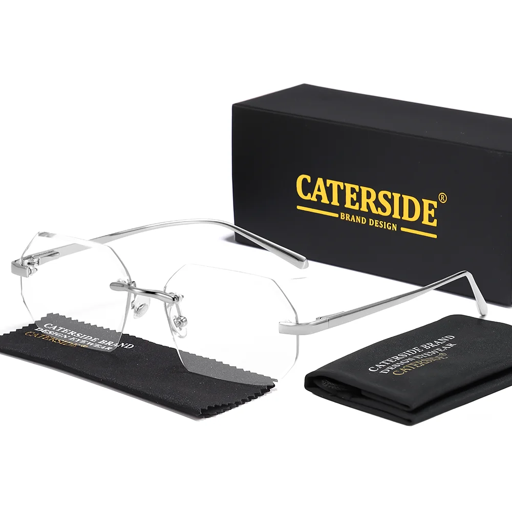 CATERSIDE Männer Rahmenlose Sonnenbrille Polygonale Linsen Metall Tempel Retro Personalisierte Design Brillen Festival Geschenk Gläser UV400 – Detail 11