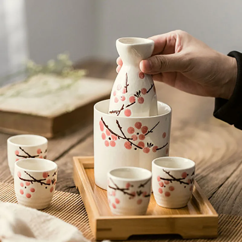 Japanese-Style Underglaze Snowflake Ceramic Sake Set, Wine Pot, Wine Warmer, Red Wine, Liquor Dispenser