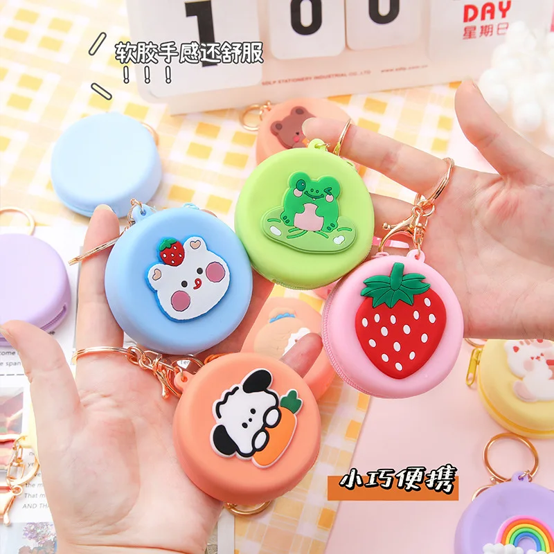 Women Silicone Coin Purse Cartoon Animal Round Shape Coin Wallet Headset Bag Purse Wallet Pouch Bag Kids Gift Keychain