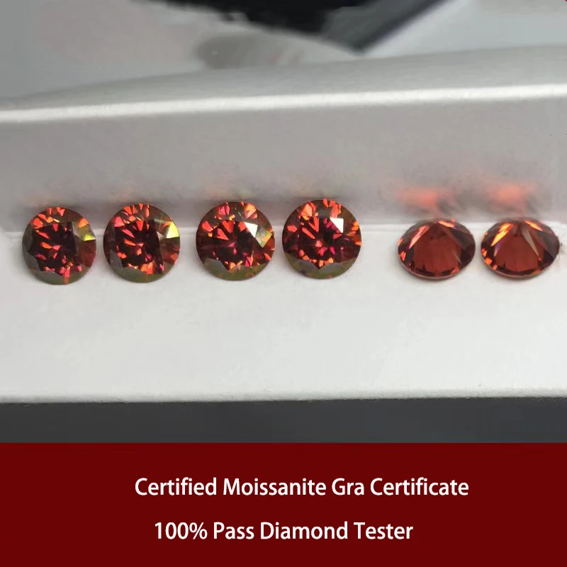 

1 Carat Red Color VVS1 Round Cut Moissanite Loose Stones 8 Heart 8 Arrow Moissanite Diamond Gemstone Pass Tester for Diy Jewelry