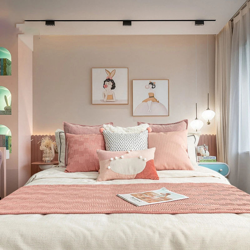 

Brand New Modern Fashion Style Pink Princess Room Home Cushion Cover Pillowcase Without Core Bed Sets for Living Room Bedroom