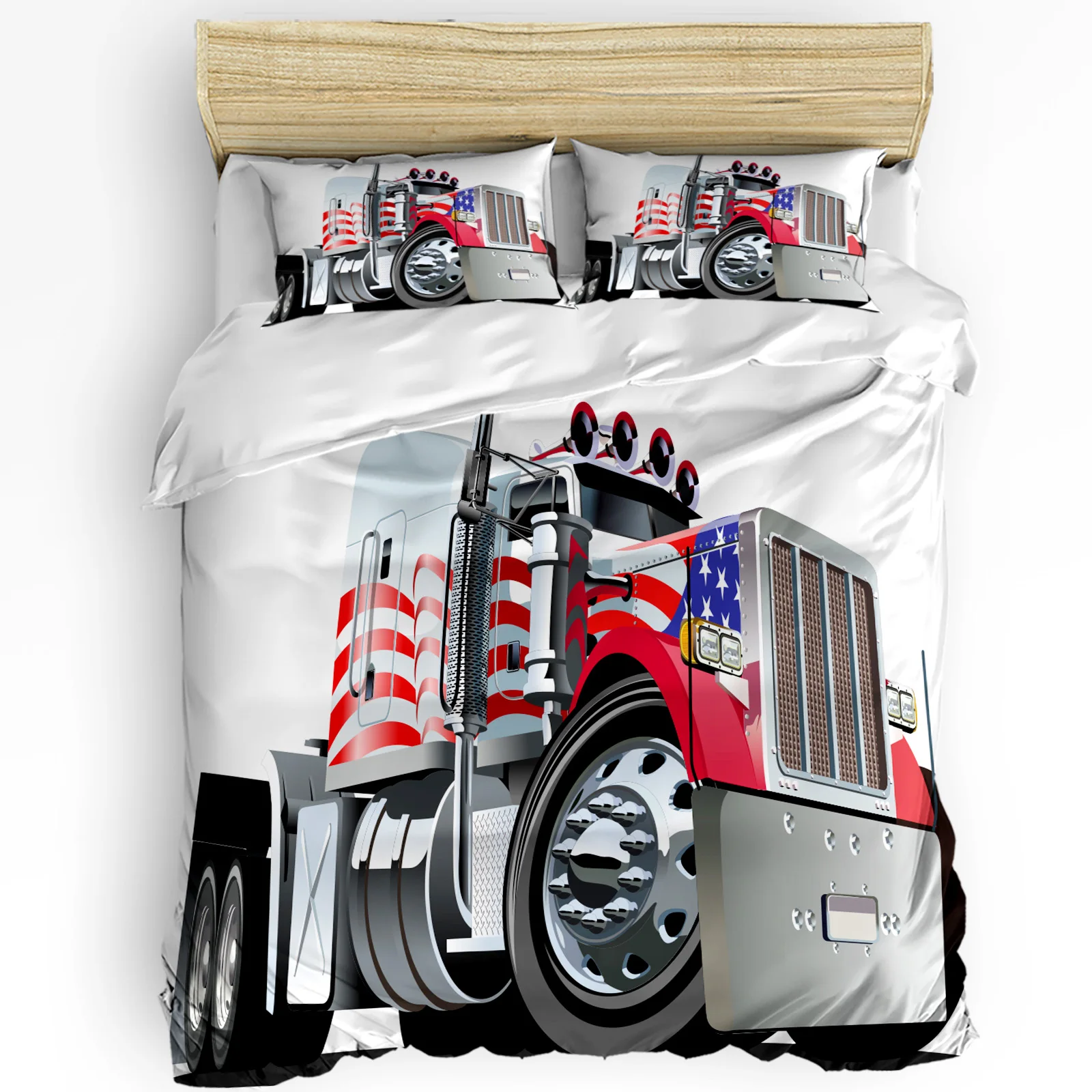 

Cartoon Truck White Duvet Cover Bed Bedding Set For Double Home Textile Quilt Cover Pillowcases Bedroom Bedding Set (No Sheet)