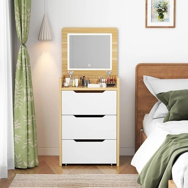 Coiffeuse à couverture rabattable pour chambre à coucher, meubles pour femmes, vanités de maquillage, commode multifonctionnelle moderne, Design avec lumière Led 1