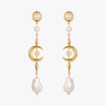 ENFASHION Original Star Moon Drop Earrings For Women Dangle Earings Fashion Jewelry Kolczyki Gold Color Zircons Wedding E221372 1
