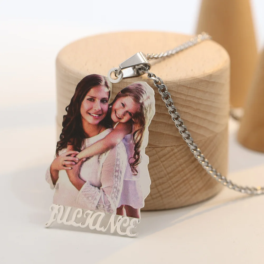 multi color commemorative envelope keychain photo printing customized 12 for family and friends1 inch holiday gifts fashionable Stainless Custom Photo Necklace with Color Picture Nameplate Pendant Necklace Personalized Memory Jewelry for Family Gift Collar