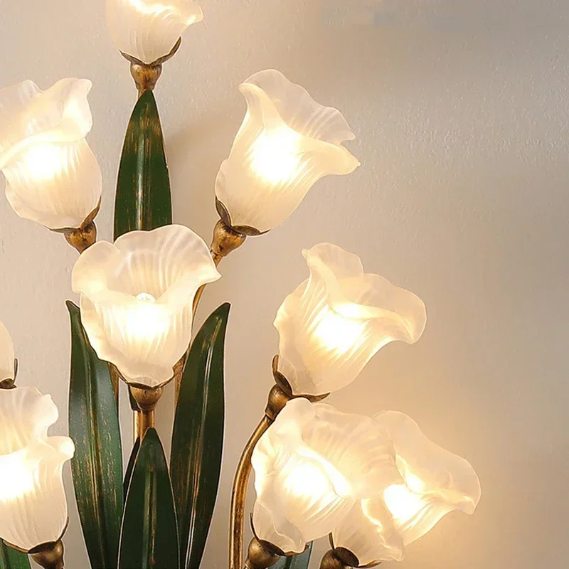 الإبداعية الأبيض الوردي زهرة الجدار ضوء الفرنسية الريفية ورقة أباجورة غرفة المعيشة الإقامة المنزلية أوروبا الرعوية إضاءة ديكوريّة المنزل