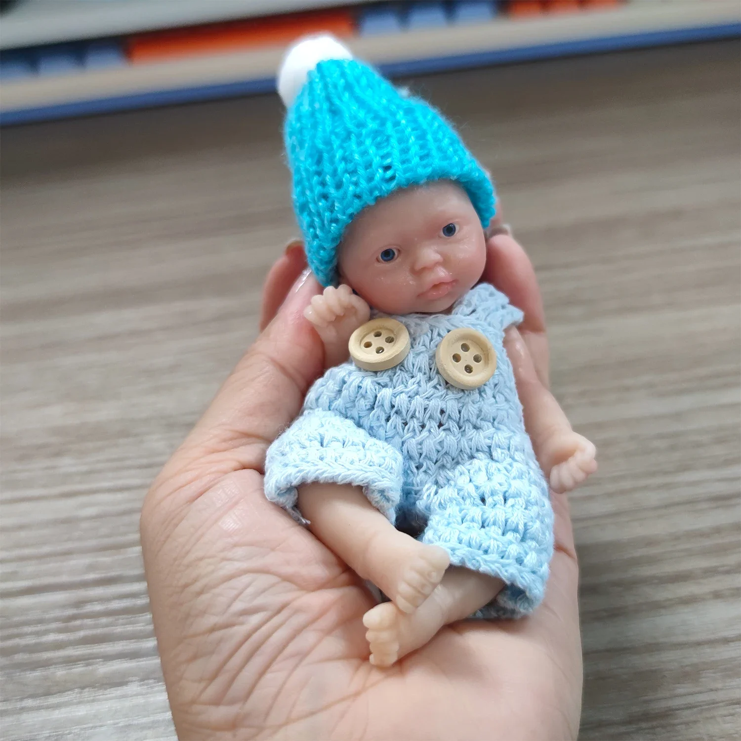 Reborn Baby Dolls Sleeping Silicone Full Body Boy 4.5inch Miniature Babies with Blue clothes Accessories for Christmas Gift Kids - 3