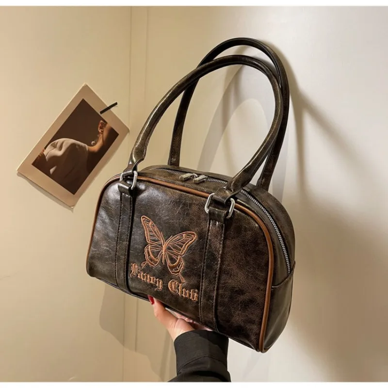 

HAEX Maillard Handbags Fashion 2024 Vintage Butterfly Embroidery Underarm Shoulder Bags Subculture Luxury PU Sac A Main Femme