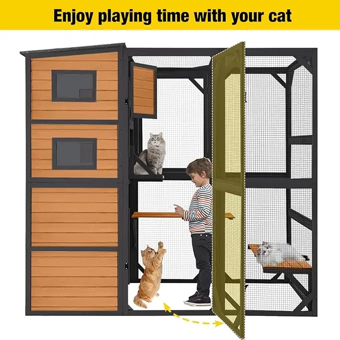 Large Cat Catio 4 Tiers Cat Enclosures House for Outdoor Indoor Cats with Weatherproof Roof