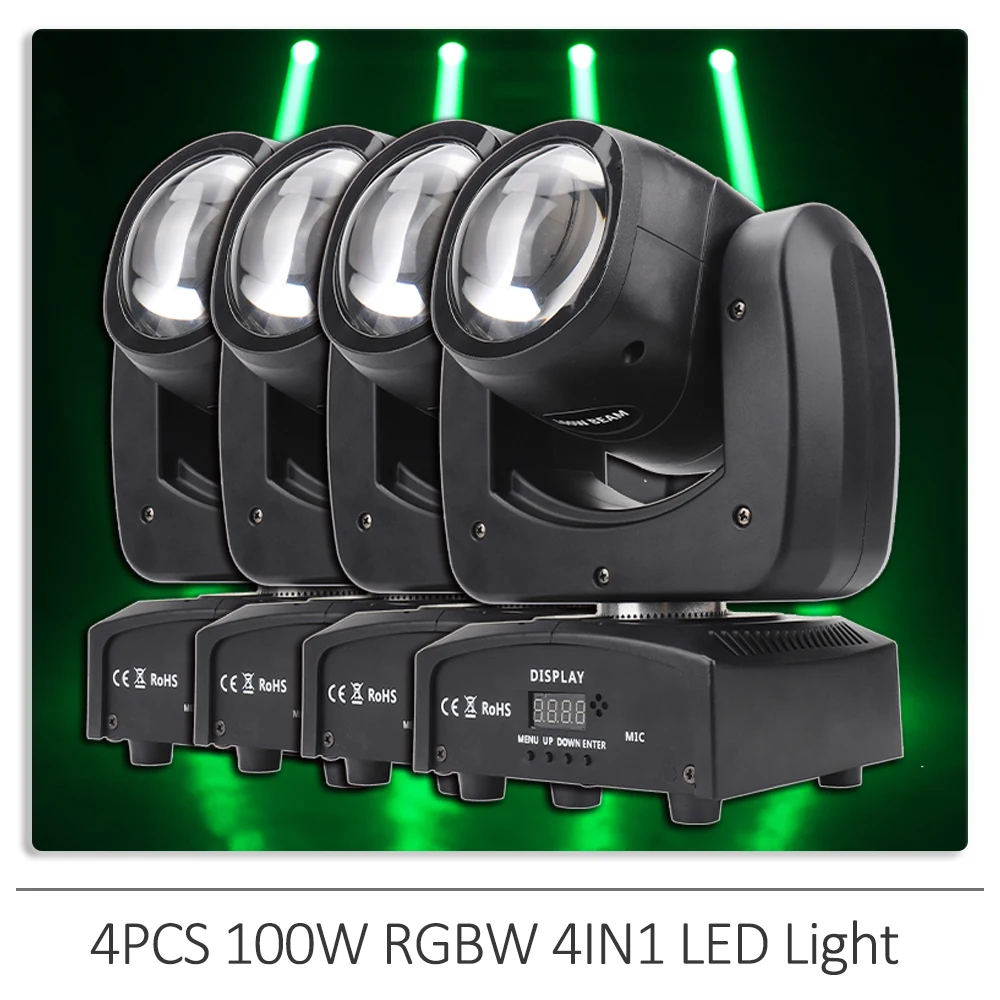 

4Pcs/lot 100W LED RGBW 4IN1 Beam Moving Head Light DMX512 For DJ Disco Party Wedding Show Club Bar Stage Lighting Effects