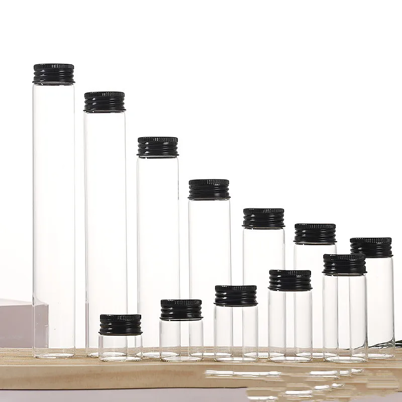 15X 10-100ml Glass Storage Bottle Mason Jars Glass Bottle Vial Glass Jars Black/Silver/Gold Aluminum Cap Wedding Glass Bottles 6