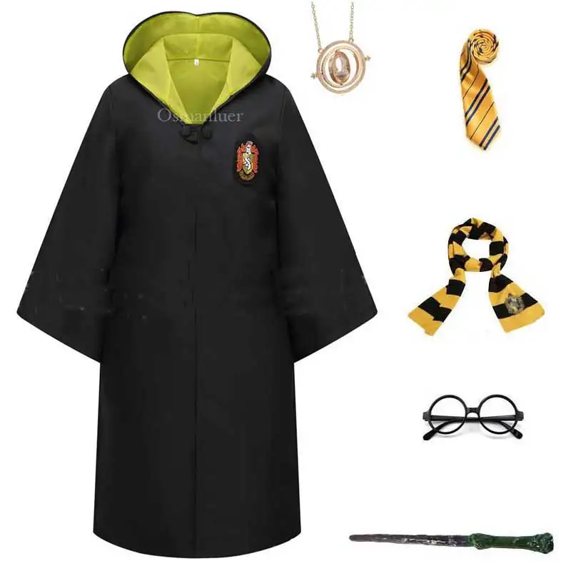 thumbnail image 1 of Uniforme escolar mágico para niños y adultos, disfraz de Slytherin, Ravenclaw, túnica, capa, suéter, bufanda, corbata, varita, disfraz de Halloween, 1 of 5