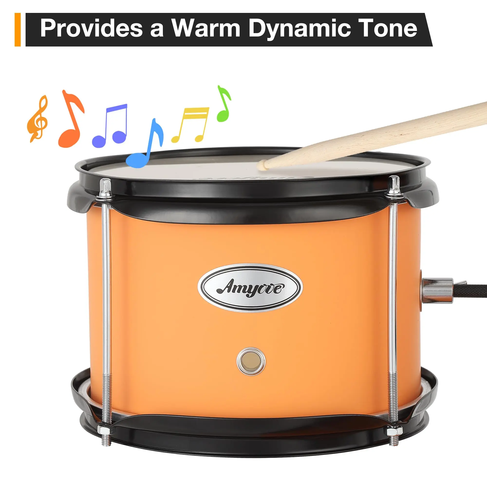 Drum Set for Children, 3 Drum Acoustic Set, Wood and Metal Design, Yellow Finish, for Early Music Learning, Home Practice