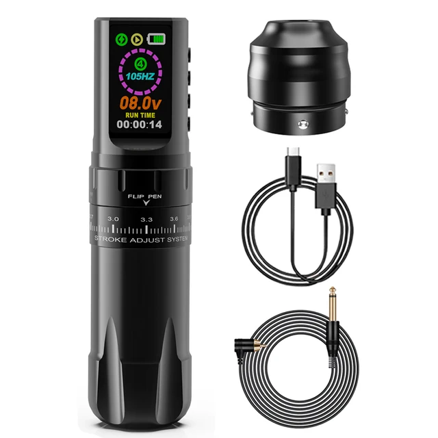 Wireless Tattoo Pen Machine Kit Adjustable 2.4-4.2mm Strokes Rotary Tattoo Machine with Mixed Cartridge Needles Ink Set 2