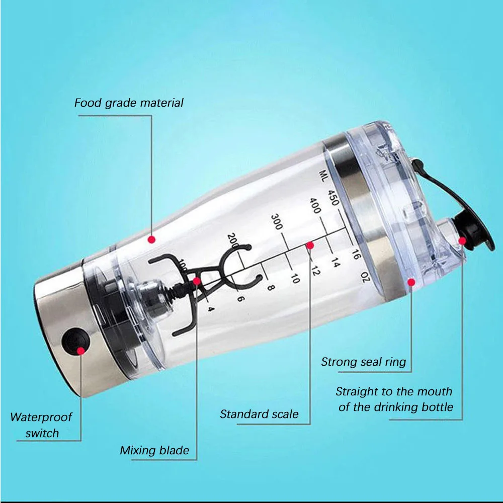 Gentlecairn Electric Protein Shaker Mixing Bottle 450ml Portable Automatic Vortex  Mixer Cup Leakproof Protein Mix Bottle Usb Charging(Build-in Battery)