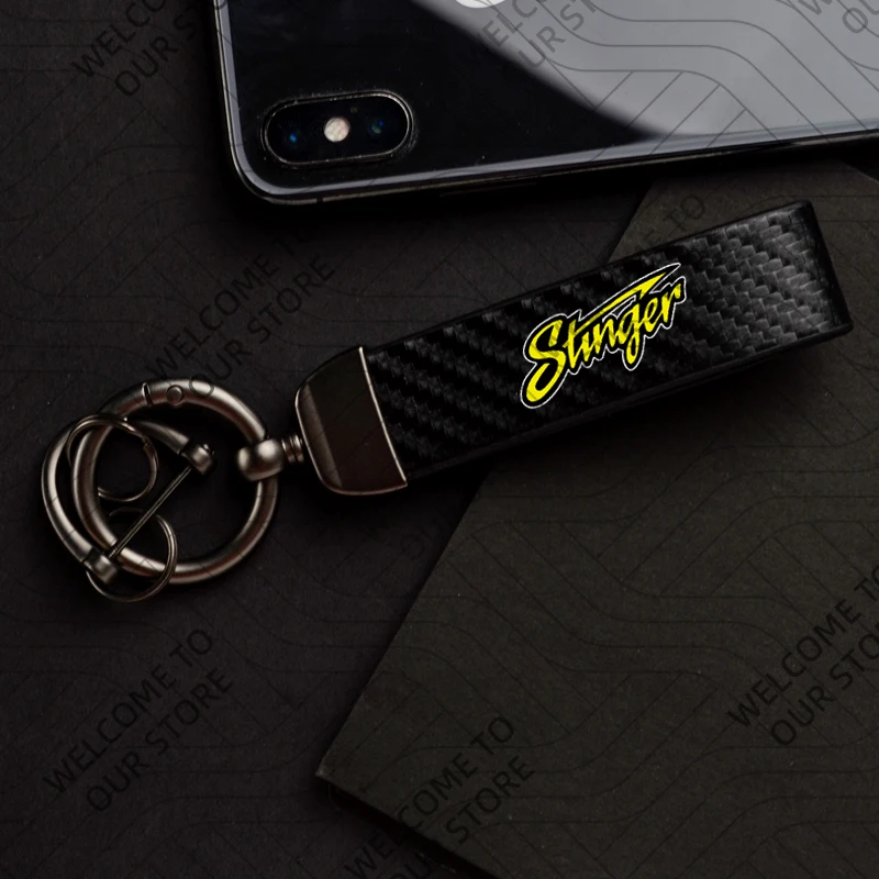Sleek Carbon Fiber Leather Keychain - Zinc Alloy Custom Gift with Key Ring Accessories