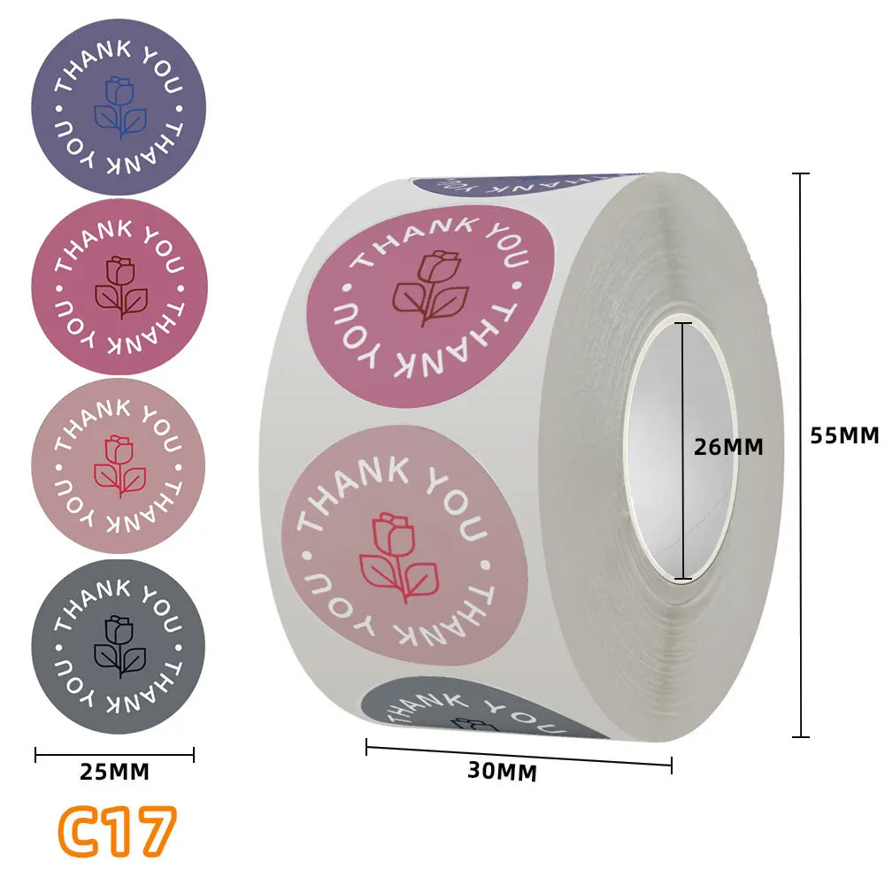 

500pcs 2.5cm Small Thank You Sticker For Seal Labels Round Floral Multi Color Labels Sticker handmade Offer Stationery