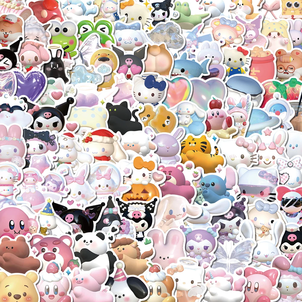 

50/100pcs 3D Stereoscopic Sanrio Stickers Cute Decals DIY Decorative Waterproof Anime Stickers Kuromi My Melody Kawai Phone Case