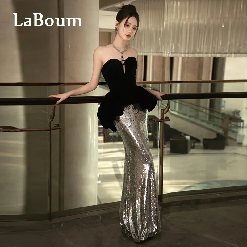 

LaBoum Sparkly Prom Dresses 2023 Sequined Strapless Sweetheart Mermaid Cocktail Evening Party Gowns vestido de galaفساتين السهرة