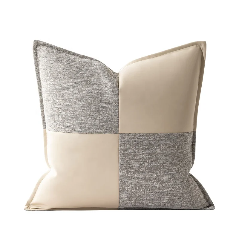 

Faux Leather Throw Pillow Covers 18x18 inch Patchwork Grey Modern Luxury Decorative Square Living Room Cushion Cases For Sofa