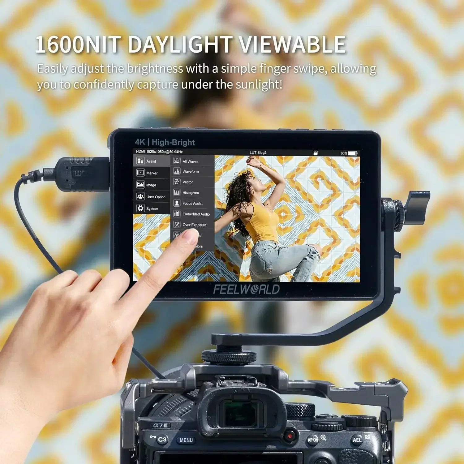 Feelworld F5 PROX 5.5 Full HD On-camera Monitor F970 External Install and Power Kit 3D LUT 1600nit Touch Screen Field Montior