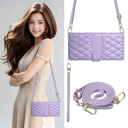 Sleek Crossbody Leather Phone Case with Long Lanyard and Card Wallet - Galaxy S20 FE (Pruple)