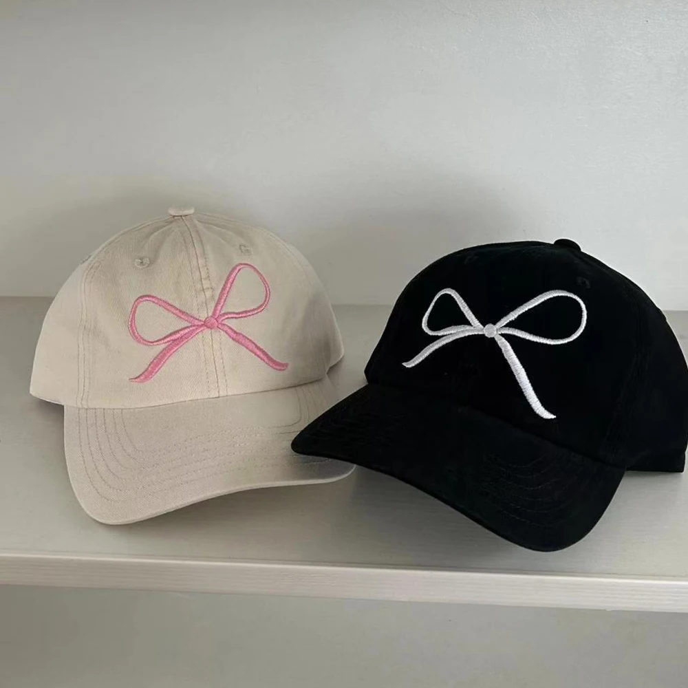 Ins Korean Pink Bow Embroidered Baseball Cap Spring and Summer Sun Protection Versatile Cute and Sweet Beautiful Woman's Hats baseball caps baseball cap