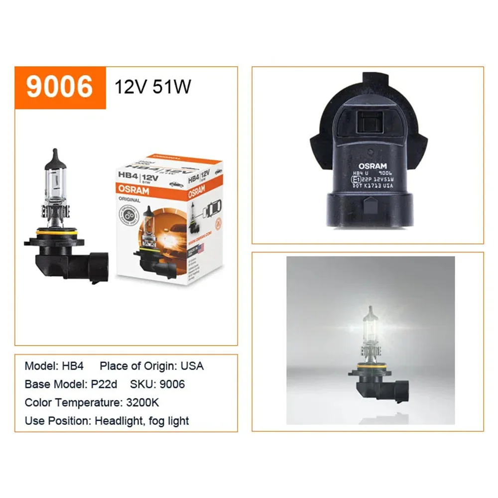 OSRAM H1 H3 H4 H7 H11 9005 9006 Headlight Lamp H8 H9 H16 HB3 HB4 Original White Fog Lamp Car Halogen Bulb Made in Germany (1pc) 6