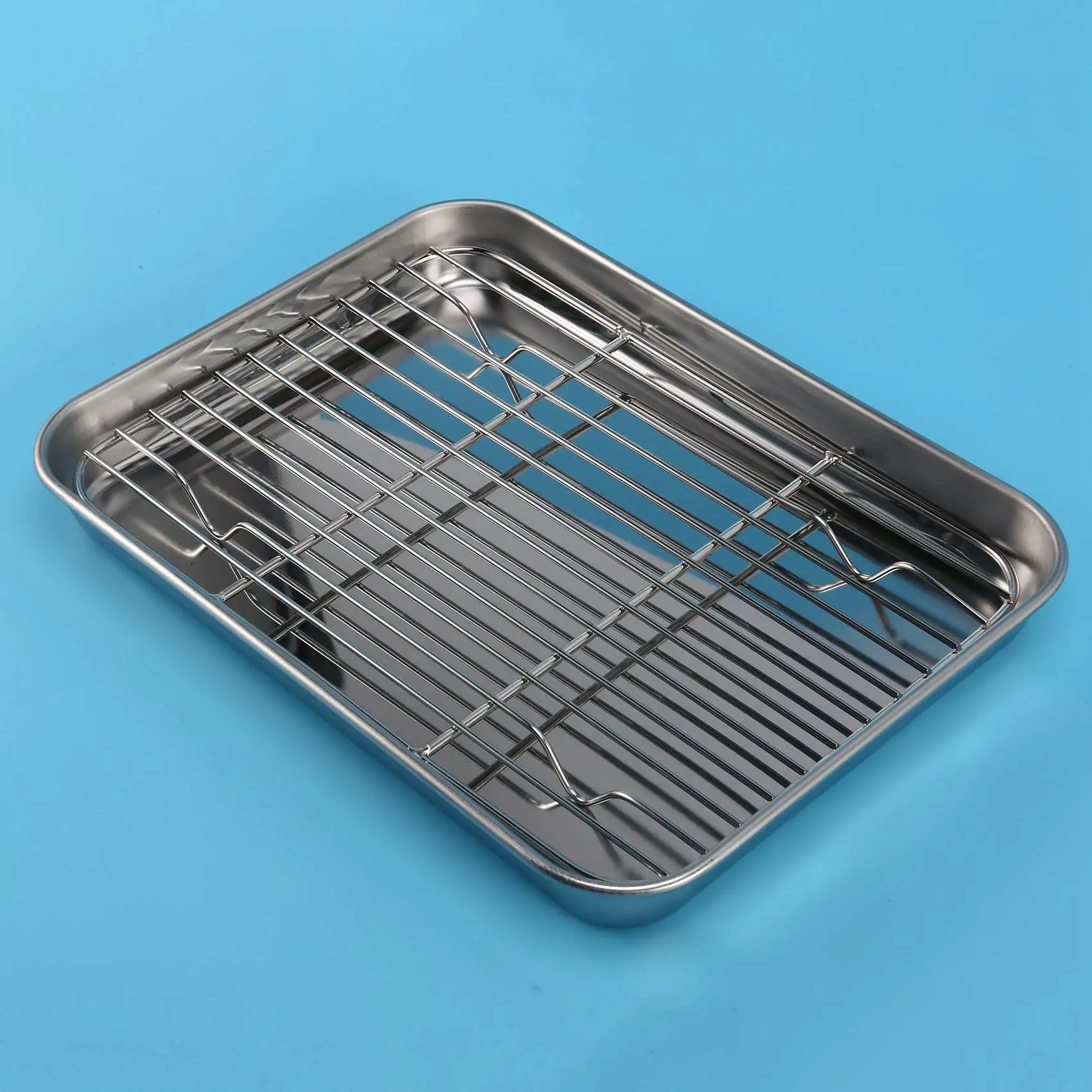 12 inch Baking Pan with Rack Set (1 Pan & 1 Rack), Stainless Steel Quarter Size Toaster Oven Tray with Cooling Rack, Heavy Gauge & Commercial Grade