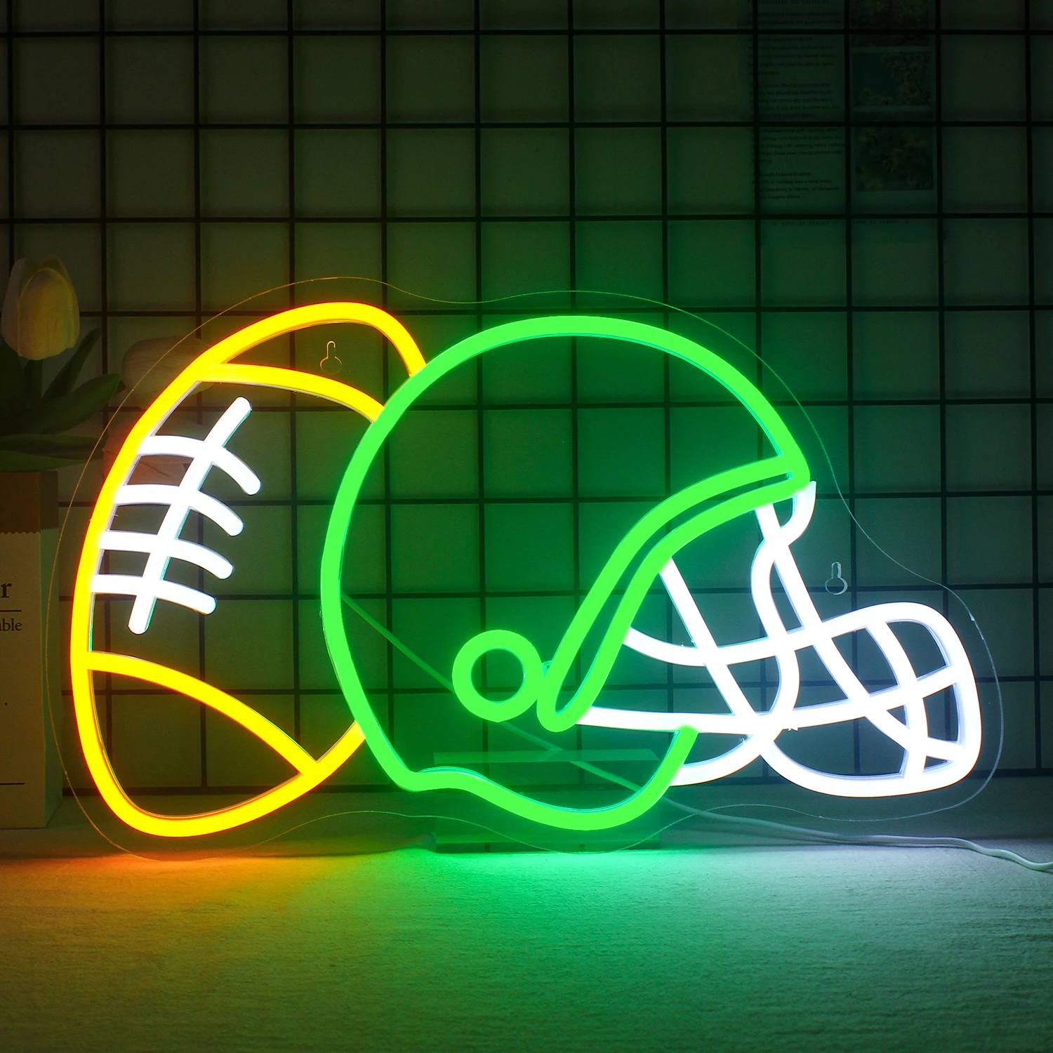 Rugby Helmet Neon Lights Signs Dimmable LED Neon Light up Signs for Boys Girl Game Room Man Cave Rugby Sports Neon Light Sign