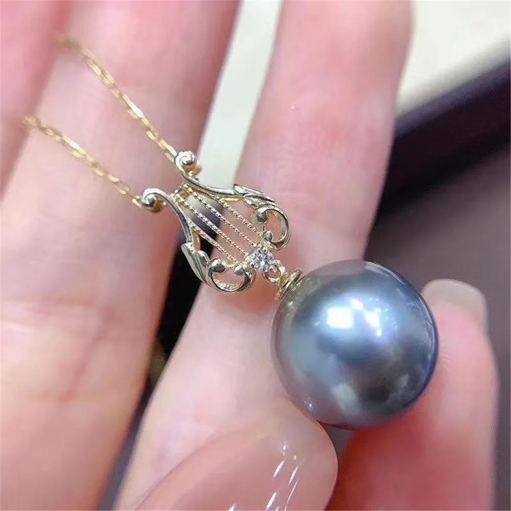 

DIY Pearl Accessories S925 Sterling Silver Pendant with Empty Support K Gold Jade Necklace Pendant Fit 8-13mm Round Beads D377
