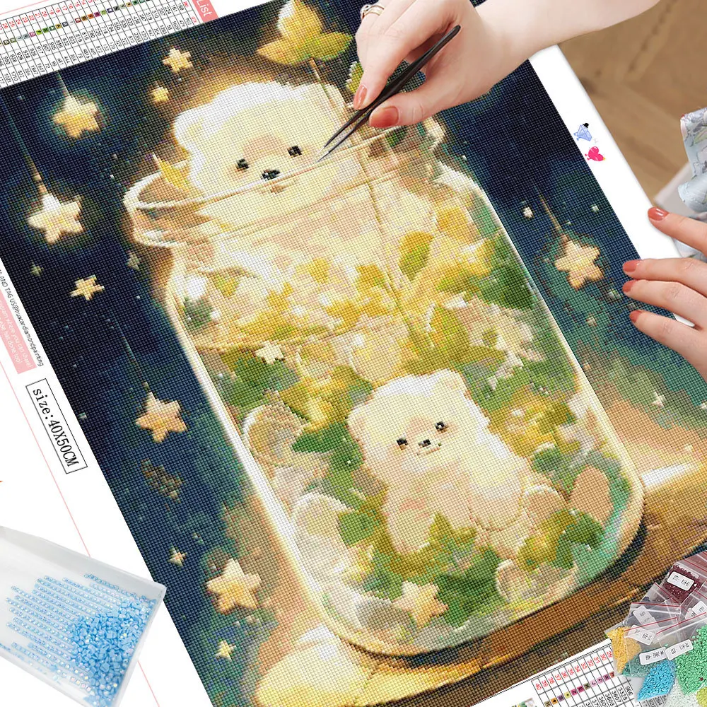 HUACAN Diamond Painting Cartoon Dog Rabbit AB Drill Mosaic Mountain Glass Bottle 5D DIY Home Decorative Gift diamond painting