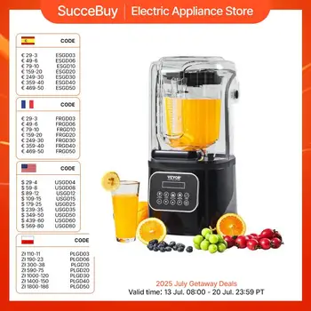 VEVOR Frullatore per Bevande Fredde da Banco Frullatore in Barattolo di Vetro con Scudo Capienza ca. 2L, Mixer Potenza Nominale 1400W Acciaio Inox 5 Funzioni per Bevande Ghiacciate, Smoothie, Nero 1