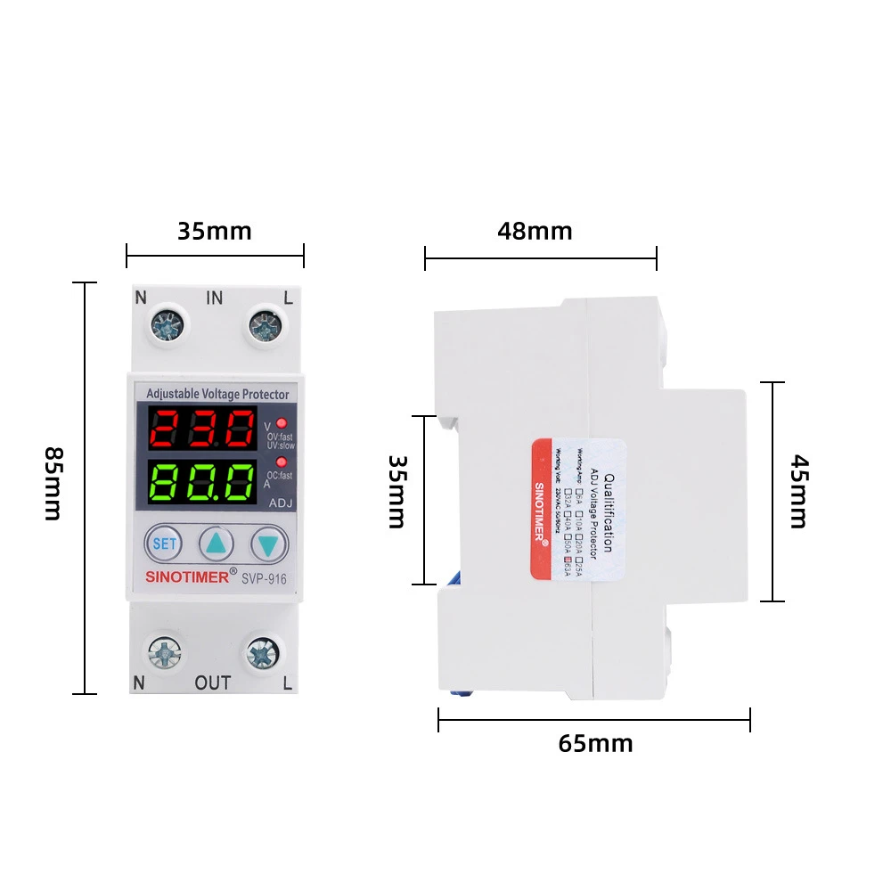 Dual display adjustable over- and undervoltage relay protector 220V 40A 63A 80A Overvoltage and overcurrent protection DIN rail