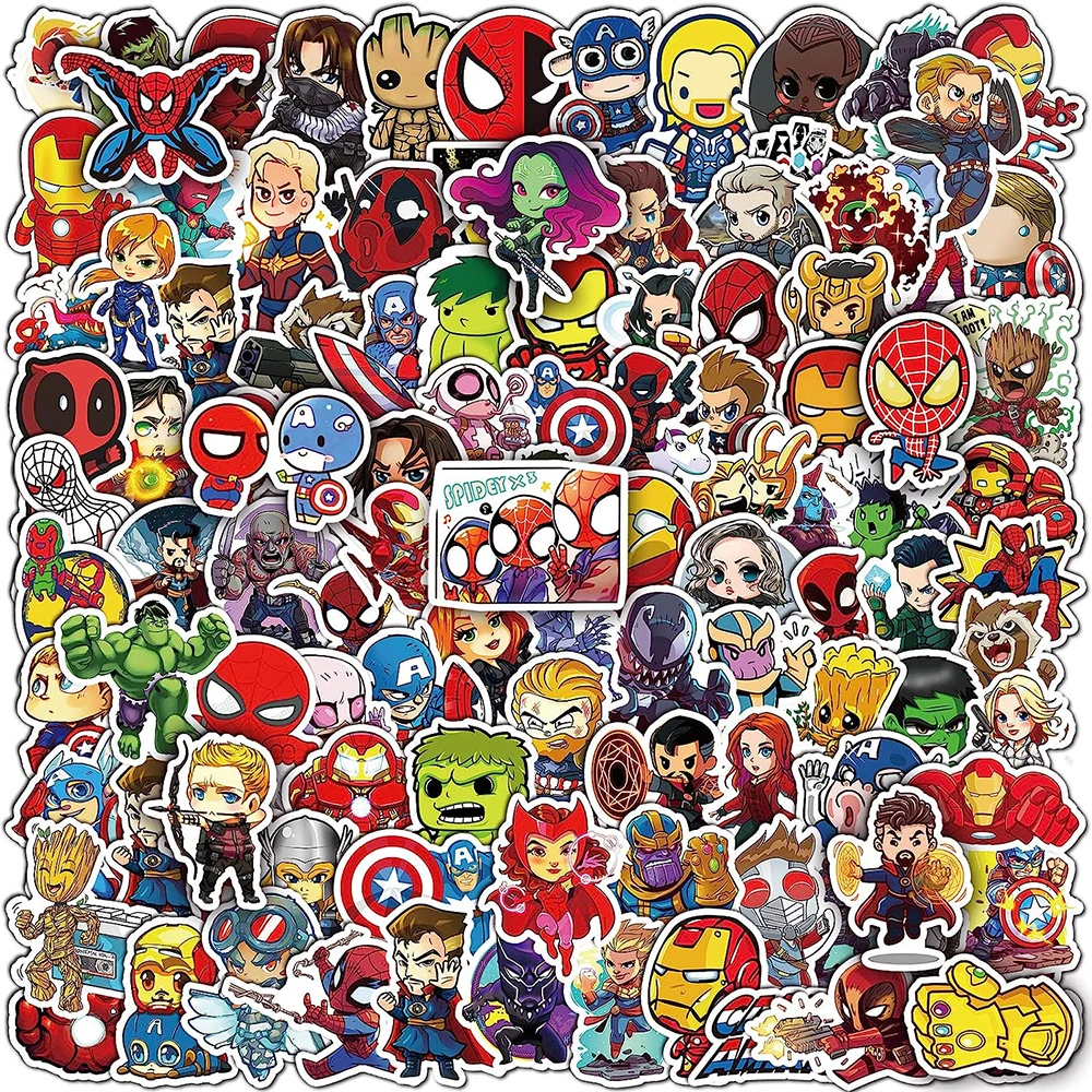 10/30/50/100/200pcs Disney Cute Super Hero Cartoon Anime Stickers Waterproof DIY Laptop Skateboard Bike Car Sticker for Kids Toy 10 30 50 100pcs dragon ball super saiyan son goku anime stickers cartoon decal laptop motorcycle phone car waterproof sticker