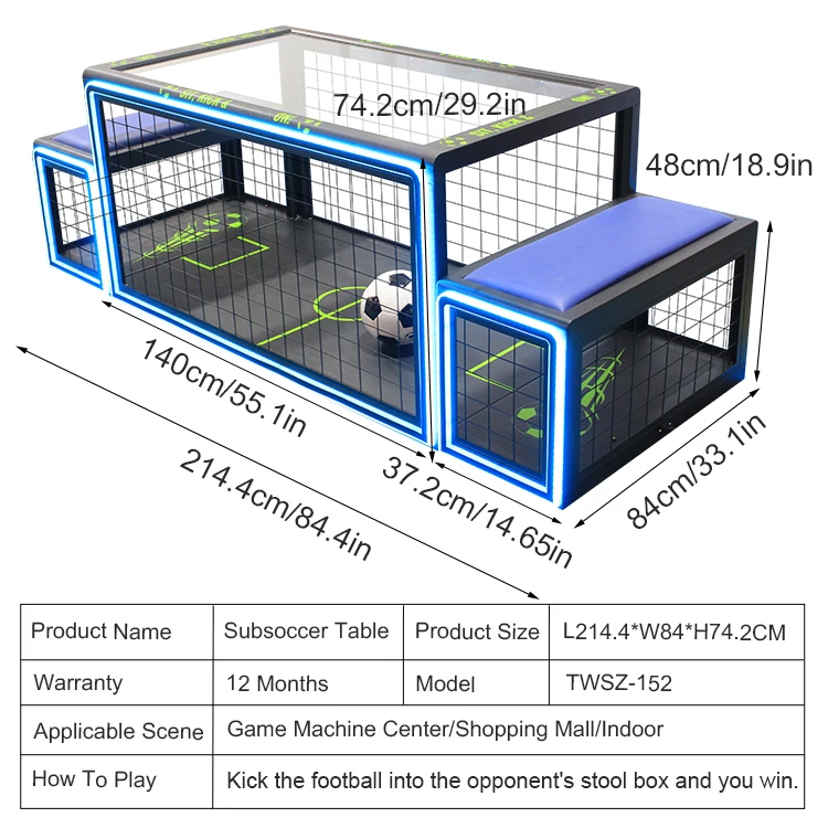 Amusement Machine LED Light Subsoccer 3 Table Football Game With Two Chairs Sitting Football Sub Soccer Under the Table