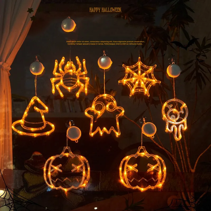 

Halloween Decor Sucker Lamp Pumpkin Spider Ghost Bat Hanging LED Lamps Halloween Decoration for Home Horror House Party Supplies