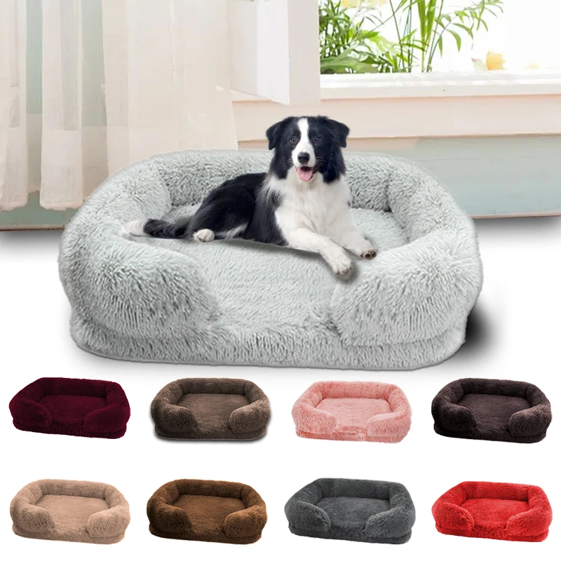 Plush square large dog bed for all seasons, comfortable and soft cat sofa bed with raised edges, removable plush cover dog bed, Plush square large dog bed for all seasons, comfortable and soft cat sofa bed with raised edges, removable plush cover dog bed,