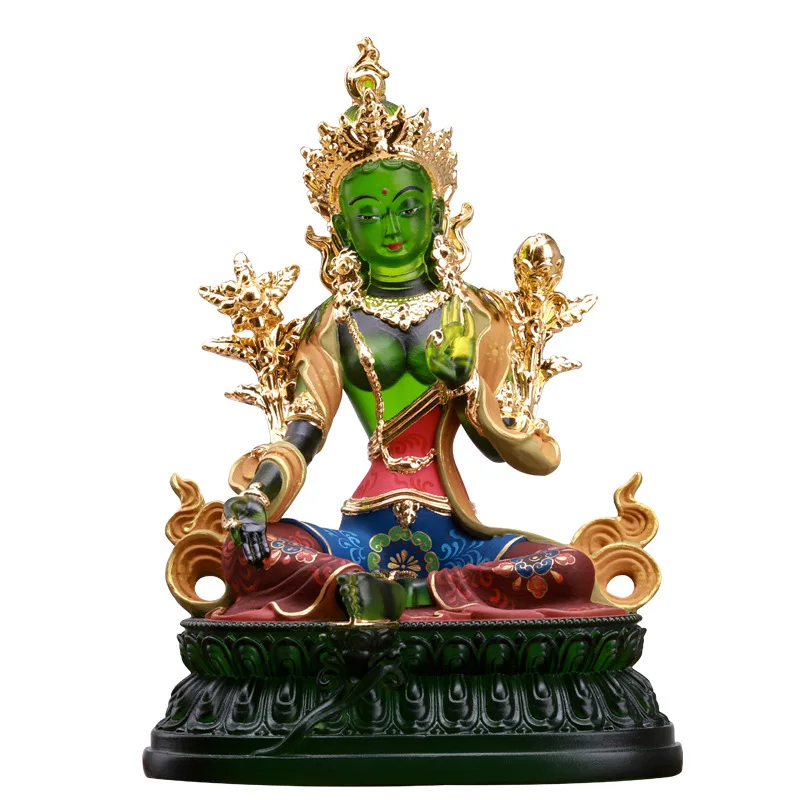 4-9inch Hand Green Tara Green Resin Pocket Tibetan Buddhist Tranic Suppliers Temple/Home/Office Decorate Statue Cratfs