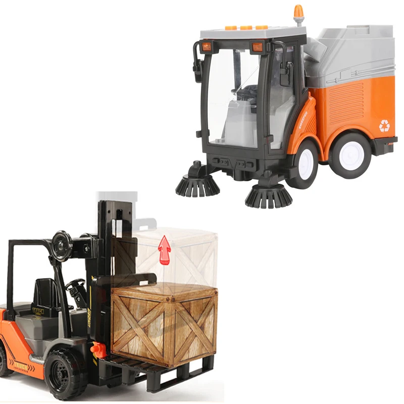 Children's large simulation sanitation sweeper model 1:16 light and music story fall-resistant inertial toy car forklift
