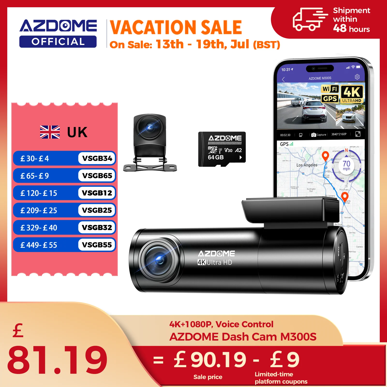 AZDOME M300S Dash Cam 4K+1080P Car Rear Camera Dash Cam 800MP Lens Built-in GPS WIFI Car DVR Voice Control Night Vision 후방카�