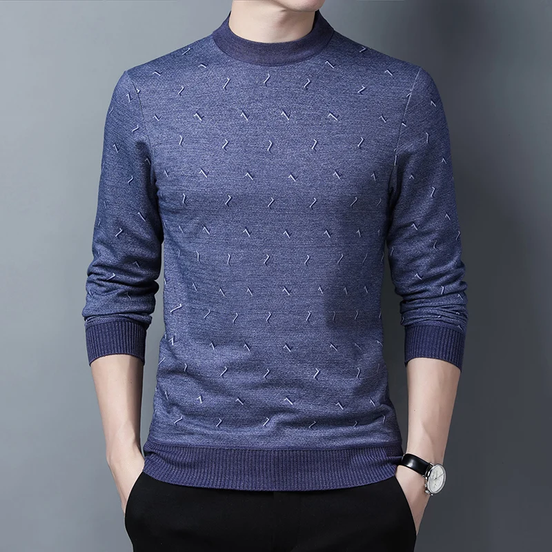 

New Arrival T Shirt Men 2022 Spring Autumn Thin Knit O-Neck Long Sleeved Tee Tops Men Business Casual Print Men Clothing