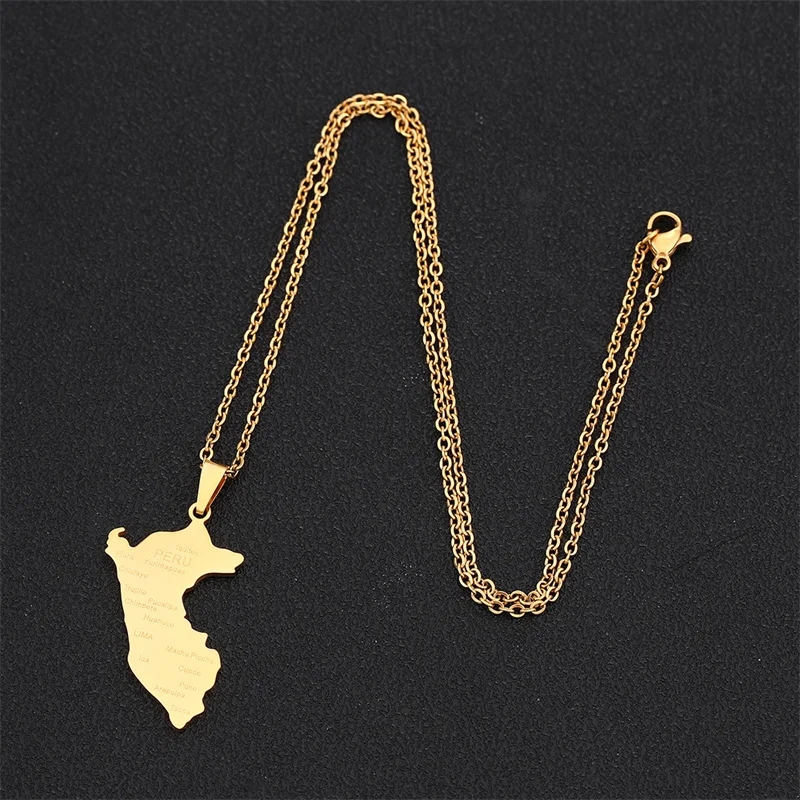 

Europe and America Stainless Steel Peru Map With City Lovers Pendant Necklace