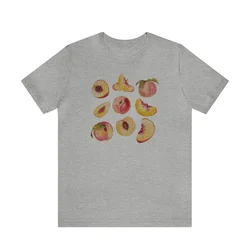 Vintage Peaches Graphic Print Women's Tee - Cute Cottagecore Aesthetic Retro Grunge Top - XXL (GRAY)