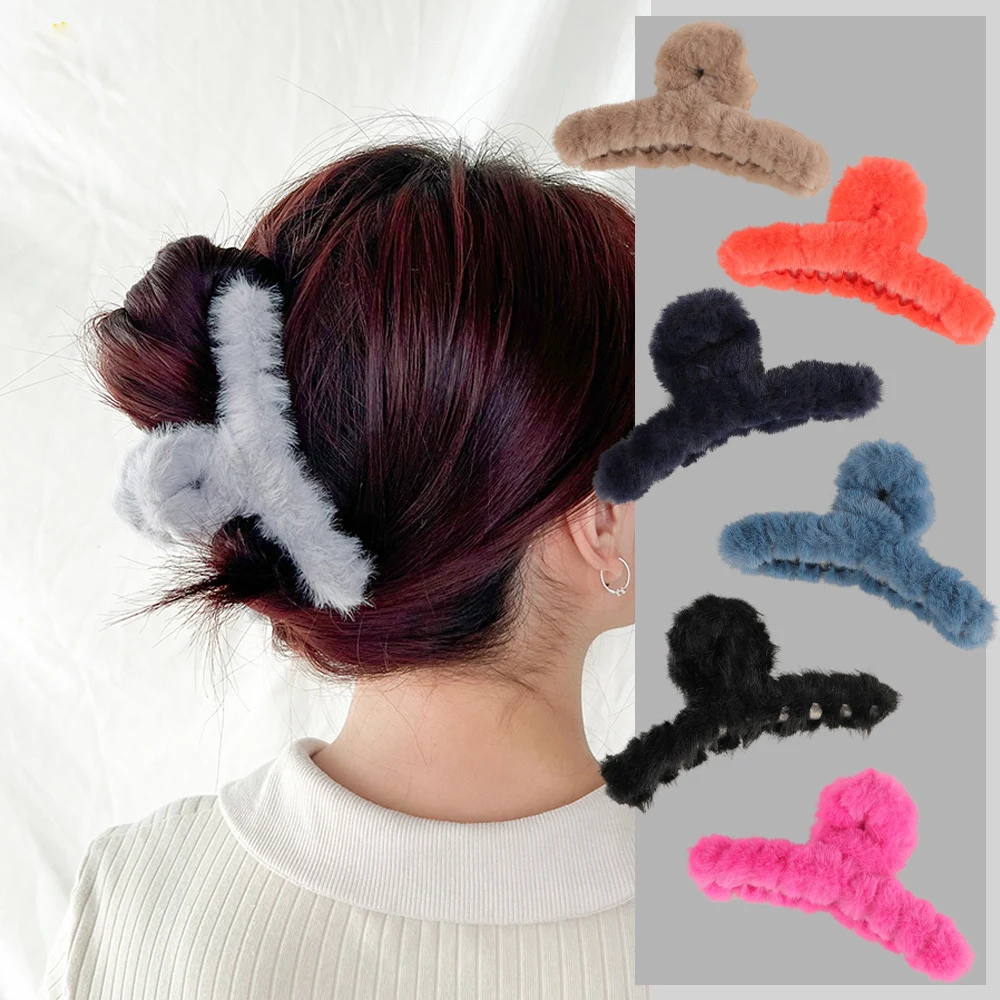 12.5cm Korean Women Large Plush Hair Claws Hair Clip Autumn Winter Hairpins Barrette Fashion Hairgrips Ladies Hair Accessories