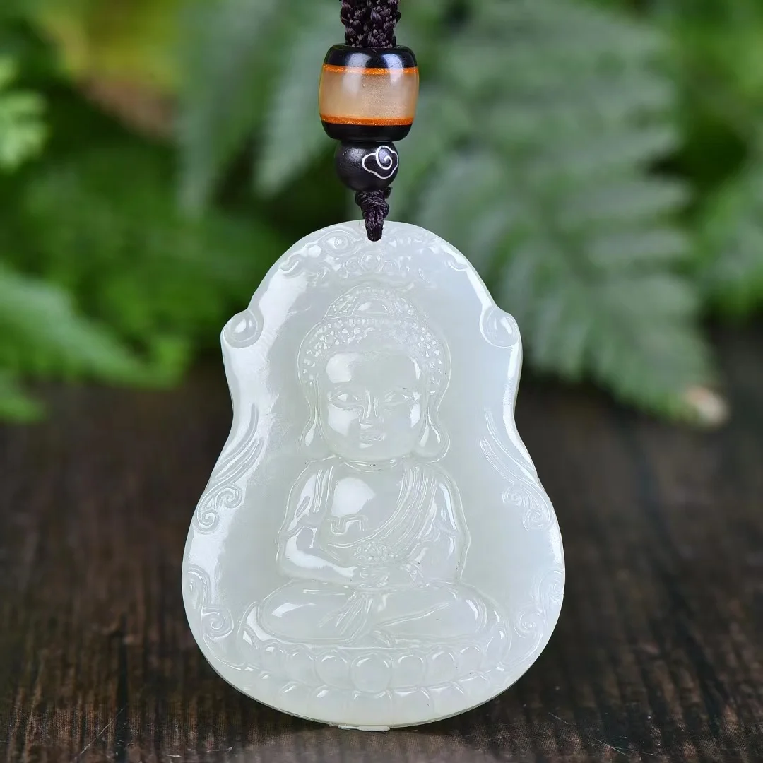 

Exquisite Hetian Jade Auspicious Ruyi Lotus Baby Buddha Pendant Ornament 4089#