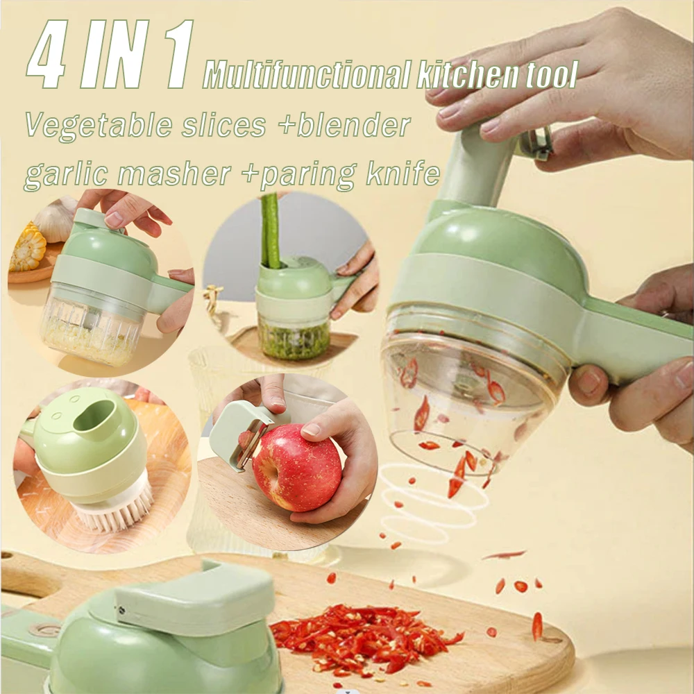 4In1MultifunctionalElectricVegetableCutterSlicerGarlicMudMasher