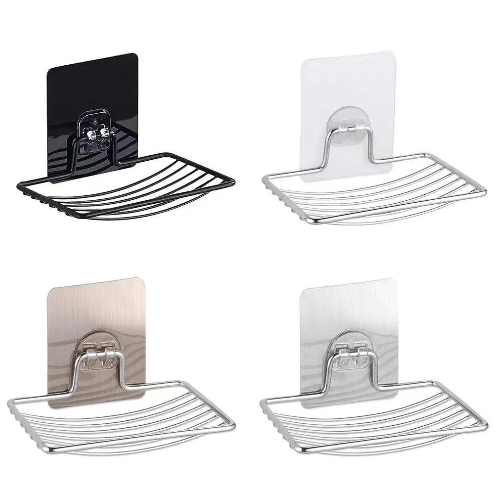 1PC Stainless Steel Soap Rack Punch-free Nail-free Bathroom Single Layer Drain Wall Hanging Sucker Soap Box Light Luxury Shelf 2